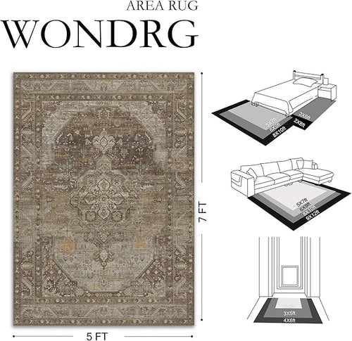 2x8 Brown Washable Vintage Runner Rug for Living Room Bedroom Non Slip Distressed Traditional Soft Runner Rug Low Pile Lightweight Floral Runner Kitchen Hallway Balcony