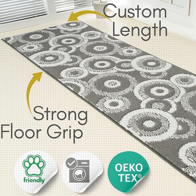 29 ft Extra Long Grey Hallway Runner Rug | Non-Slip & Machine Washable | Custom Cut to Size 2'3" x 29' (Runner) | REMNAZ
