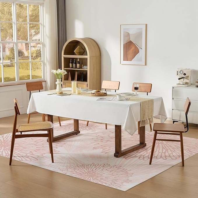 WITSHOCK Pink Rugs 6x9 for Bedroom Girls,Floral Modern Distress Print Pattern Carpet for Living Room Dining Room,Stain Resistant Anti Slip Backing Rugs for Kids Room Nursery Playroom,Light Pink