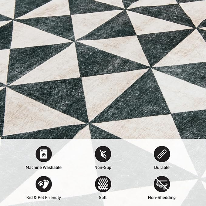 Rugshop Geometric Diamond Washable Non Slip Area Rug 8' x 10' Cream