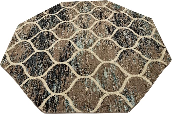 Rugs.com Lattice Frieze Collection Rug – 6 Ft Octagon Blue Multi Medium-Pile Rug Perfect for Living Rooms, Kitchens, Entryways
