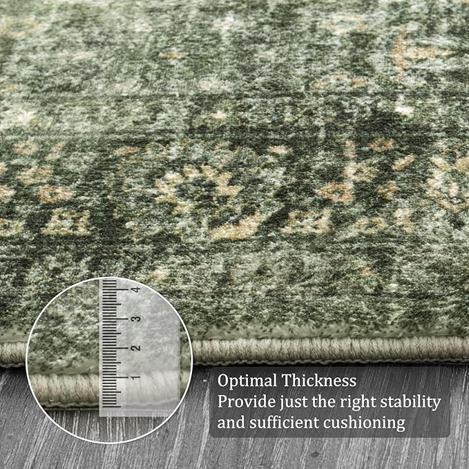 Morebes Vintage Kitchen Runner Rugs Non Skid Washable, Floral Boho 2x8 Runner Rug, Non Shedding Runner Rugs for Hallway Indoor Floor Carpet Runner for Laundry Room Bedroom, Grayish Green
