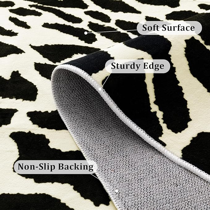 YIHOUSE Leopard Rug for Living Room, Black and White Cute Cheetah Print Rug Modern Washable Animal Printed Rugs for Bedroom, Girls Boys Dorm Room Nursery Room, Playroom, 6x9