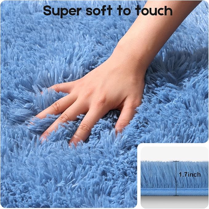 Blue Area Rugs 9x12 Living Room Bedroom, Fluffy Large Rug Soft Shag Non-Slip Carpet for Kids Boys and Girls Room Dorm Home Decor (9ft x 12ft)