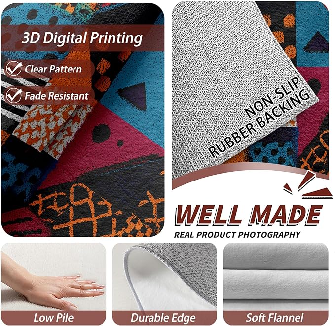 Patchwork Rugs for Living Room - Geometric Abstract Area Rugs 7x10, Multicolor Retro Aesthetic High Traffic Lightweight Extra Large Carpet Home Decor #C025