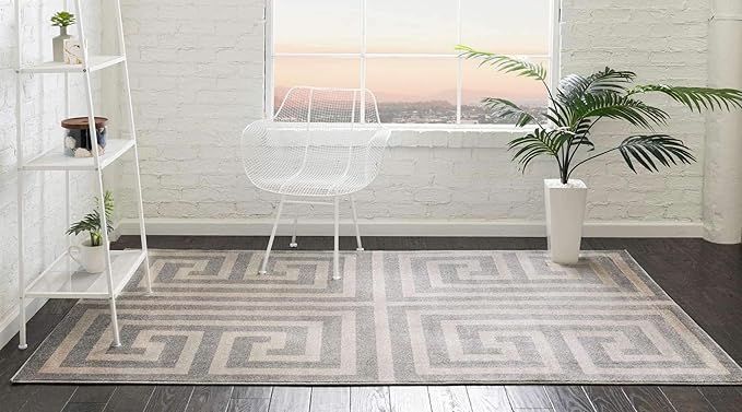Unique Loom Athens Collection Classic Geometric Modern Border Design Area Rug (5' 0 x 8' 0 Rectangular, Gray/ Beige)