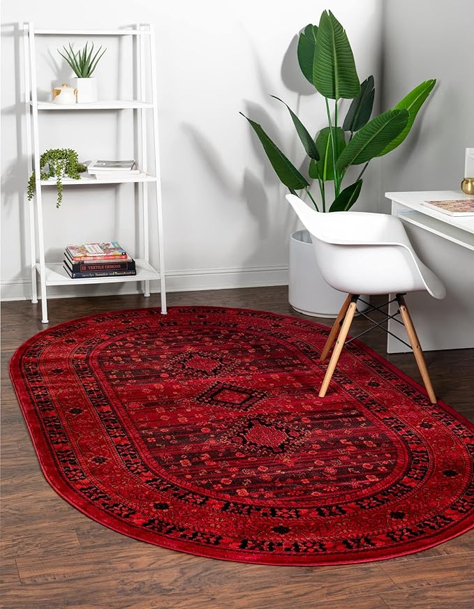 Unique Loom Tekke Collection Area Rug - Sheibani (7' 11" x 10' Oval, Red/ Black)