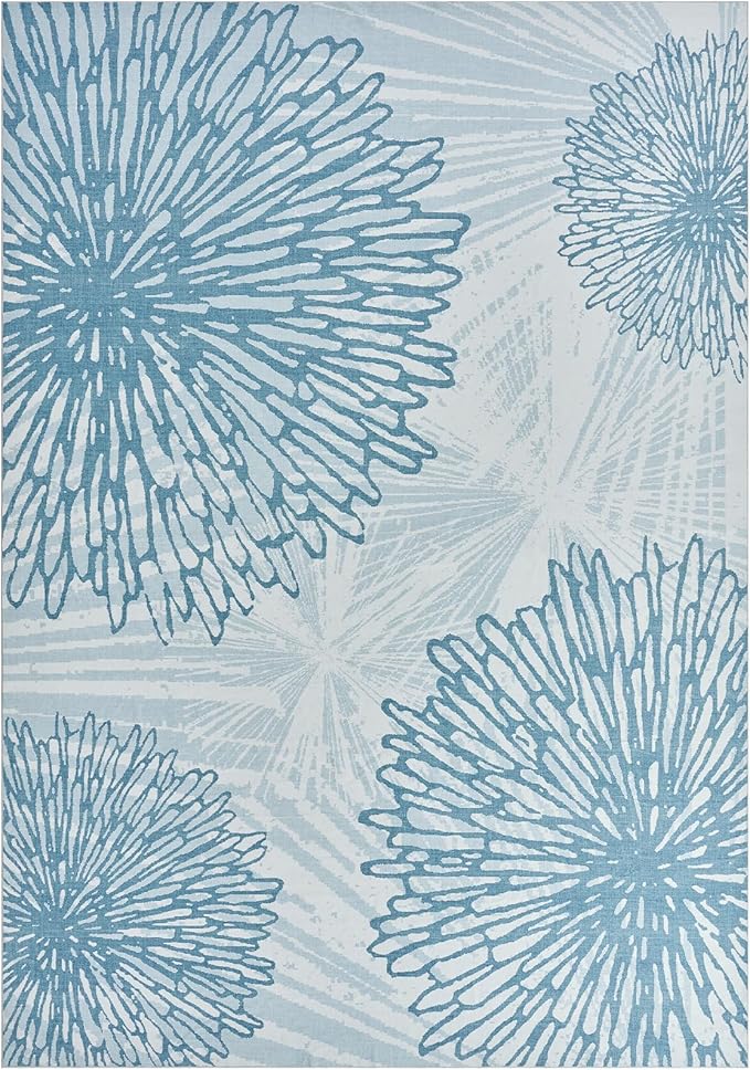 WITSHOCK 12x15 Washable Rug for Living Room,Modern Floral Distress Print Pattern Area Rugs,Stain Resistant with Non Slip Backing Carpet for Dining Room,Bedroom & Home Decor,Blue/Light Blue