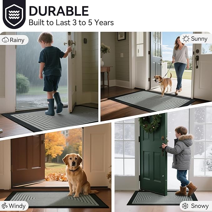 Front Door Mat 31''x47'', Absorbent Muddy Dirt Resist Washable Non Slip Low-Profile Indoor Doormat, Easy Clean Welcome Entryway Door Mats, Grey