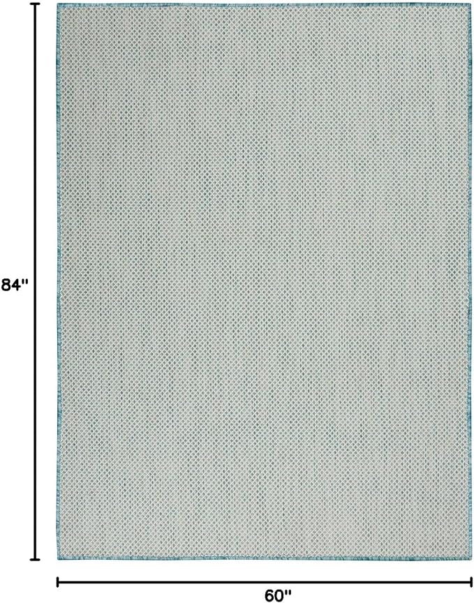 Nourison Home Courtyard Ivory Aqua 5' x 7' Area Rug - Easy Clean, Non Shedding, Bed Room, Living Room, Dining Room, Kitchen (5' x 7')