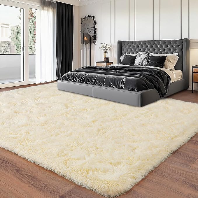 Upgrade Non-Slip Plush Rugs Fluffy Area Rugs for Living Room, Soft Shaggy Carpets for Living Room, Perfect Decor for Modern Home Light Champagne 8x10 Feet