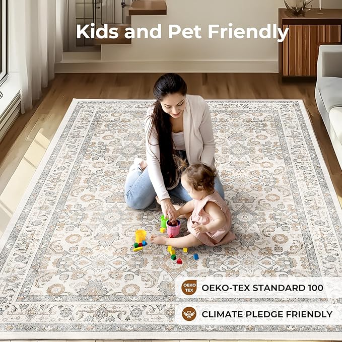 WITSHOCK Living Room Area Rugs 5x8: Soft Non-Slip Backing Washable Rugs Vintage Large Carpet for Bedroom Office Dining Room Kitchen Stain Resistant Home Decor Rug