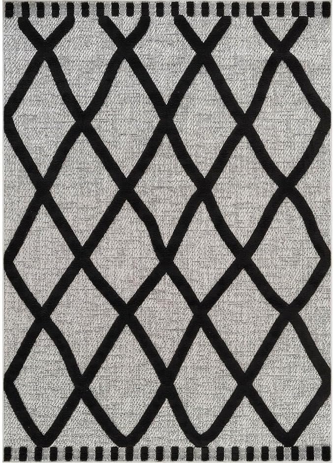 CAMILSON Modern Rug 9x12 Luxury Diamond Pattern Large Micro Loop Area Rugs Soft High-Low Pile Stain Resistant Easy to Clean Non-Shedding Durable Living Room Bedroom Indoor Carpet (Black/Gray)