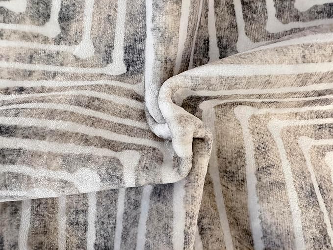 GLN Rugs Contemporary Collection - Machine Washable Area Rug, Contemporary Washable, Non Slip, Low Pile Chenille Rug, Living Room, Bedroom, Kitchen Rug (2'6" x 10' Lines Cream)