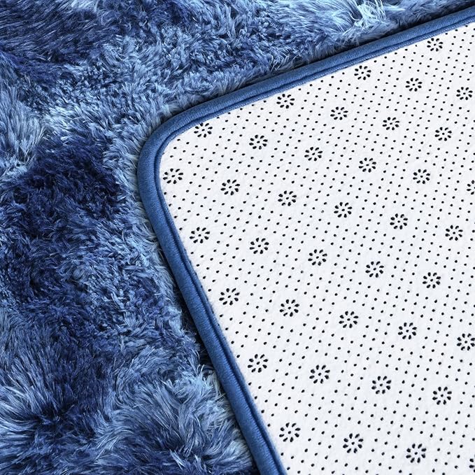 Large Shag Area Rugs 6 x 9, Plush Fuzzy Rugs for Living Room, Ultra Soft Fluffy Furry Rug for Bedroom, Indoor Carpet Nursery Rugs for Kids Room Home Decor, Tie-Dyed Navy Blue