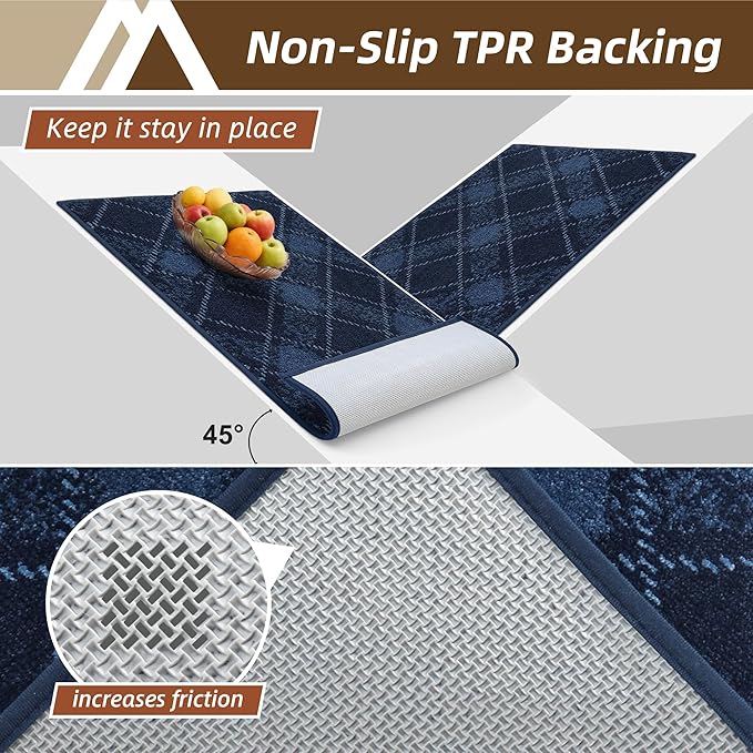 COSY HOMEER Plaid Door Mat 20" x 32",Dirt Trapper Entryway Rugs,Non-Slip Washable Farmhouse Doormat,Low Profile Welcome Mats for Paws Navy Blue