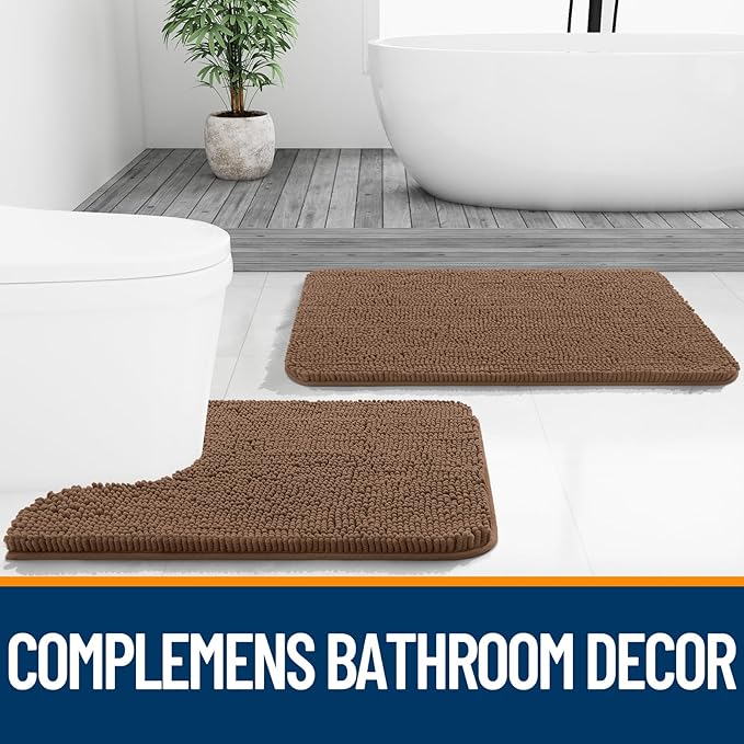 OLANLY Bathroom Rugs 24x16, Extra Soft Absorbent Chenille Bath Rugs, Rubber Backing Quick Dry, Machine Washable Bath Mats for Bathroom Floor, Tub and Shower, Home Decor Accessories, Mocha