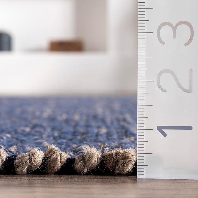 nuLOOM 5x8 Elfriede Jute & Cotton Hand Woven Area Rug, Blue, Solid Rustic Farmhouse Style, Weaved Design, Natural Fiber, For Bedroom, Living Room, Dining Room, Hallway, Office, Entryway