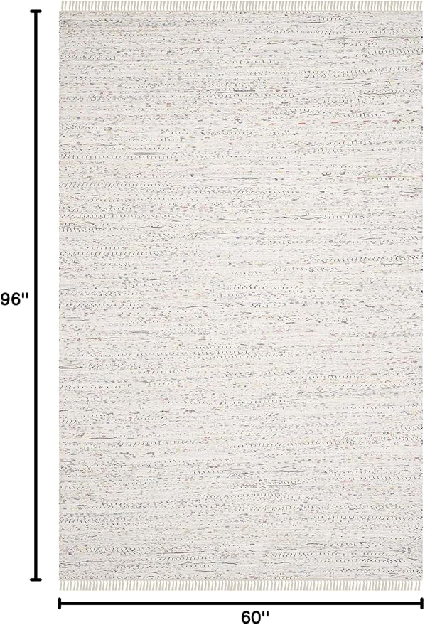 SAFAVIEH Rag Rug Collection Area Rug - 5' x 8', Ivory & Multi, Handmade Boho Stripe Cotton, Ideal for High Traffic Areas in Living Room, Bedroom (RAR121G)