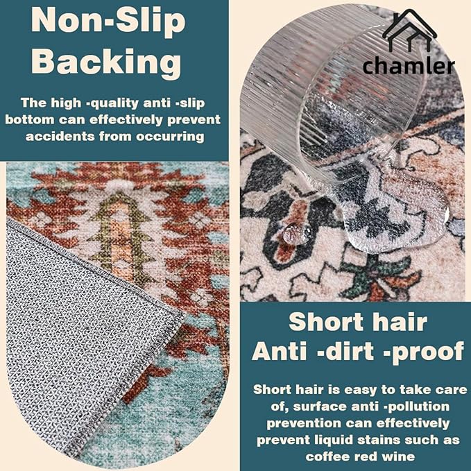 8x10 Area Rug Washable Vintage Traditional Mat Distressed Indoor Foldable Thin Retro Accent Floral Non Slip Carpet Rugs for Living Room Dining Room Office