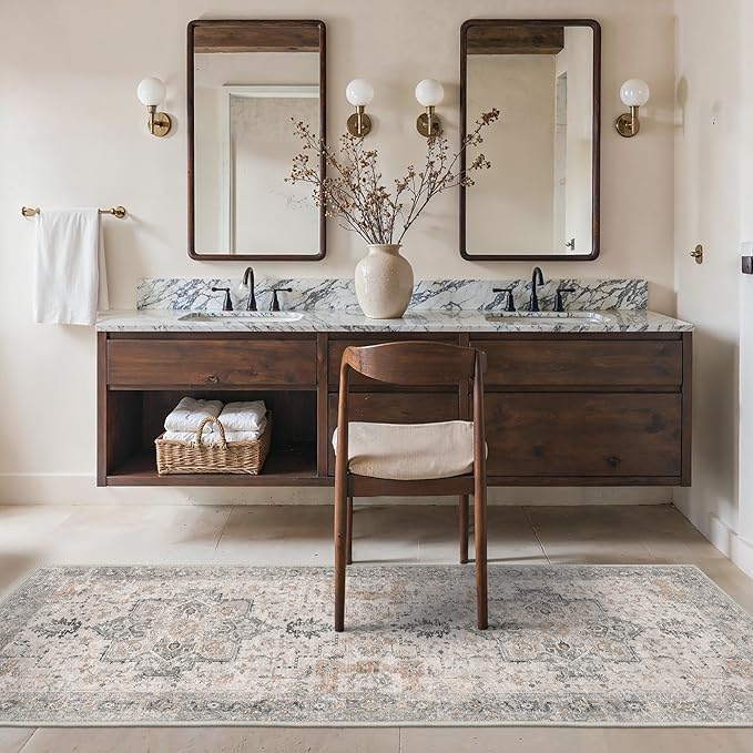 Runner Rug 2'6''x6 Non Slip Machine Washable Vintage Hallway Runner Rug, Low PileLight Weight Rugs for Entryway, Hallway, Kitchen and Corridor, Light Taupe Brown