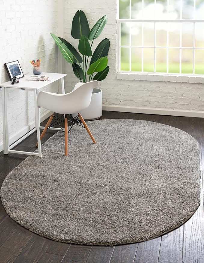 Unique Loom Solo Collection Area Rug - Calabasas (5' 3" x 8' Oval, Gray)