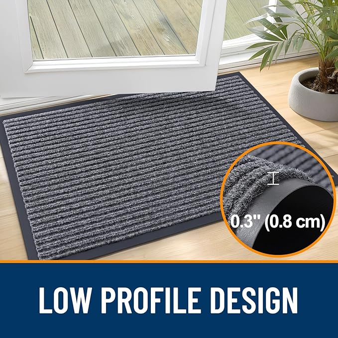 OLANLY Front Door Mat Indoor Outdoor Entrance, Waterproof Heavy Duty Doormat, Fade Resistant, Low Profile, Easy Clean Patio Porch Welcome Floor Mats for Entry, 59x40, Grey