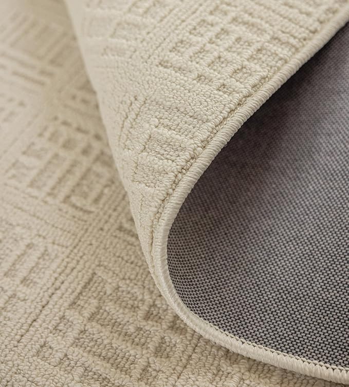 jxgzyy Beige Area Rug, 0.36'' Thick Low Pile Textured Rug, Modern Aesthetic Solid Carpet for High Traffic Area, Stain-Resistant Kitchen Rug with Non-Slip Backing, 5x7