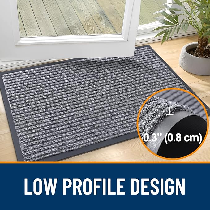 OLANLY Front Door Mat Indoor Outdoor Entrance, Waterproof Heavy Duty Doormat, Fade Resistant, Low Profile, Easy Clean Patio Porch Welcome Floor Mats for Entry, 47x30, Light Gray