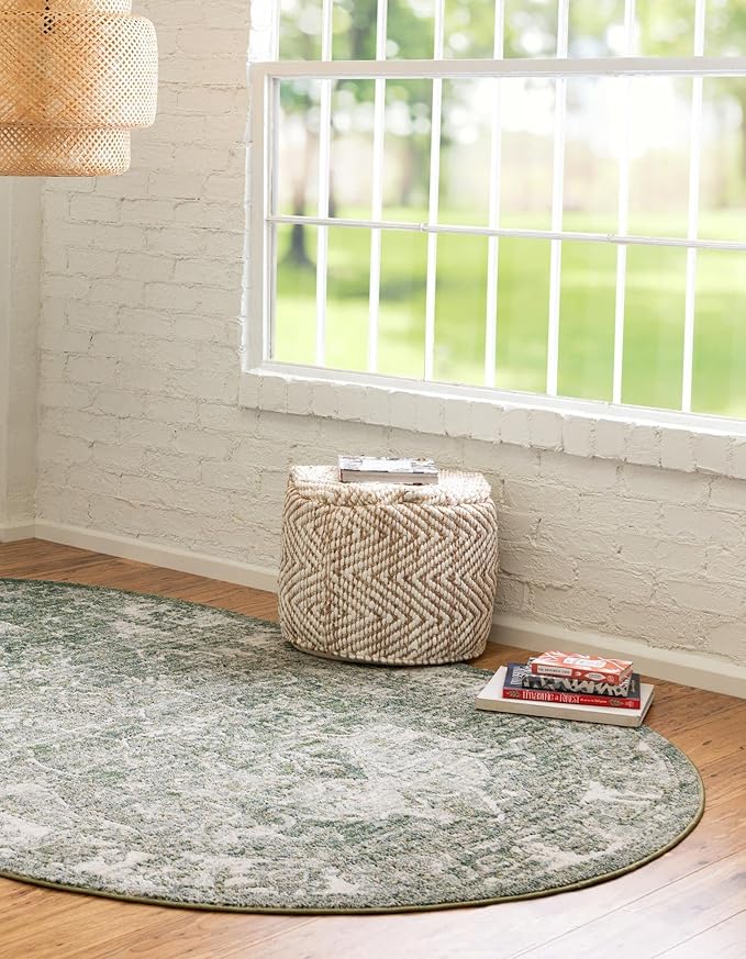 Unique Loom Isabella Collection Area Rug - Adjani (7' 10" x 10' Oval, Green/ Ivory)