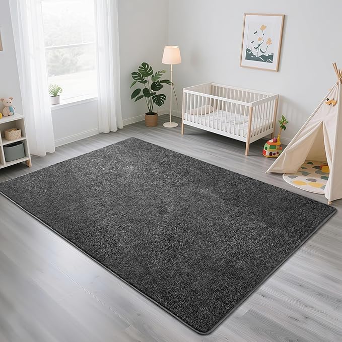 HQAYW 6x9 Large Area Rugs for Living Room Bedroom, Modern Thickened Memory Foam Soft Rug, Low Pile Minimalist Washable Non Slip Carpets for Kids Girls Boys Nursery Dorm Home Decor, Dark Grey