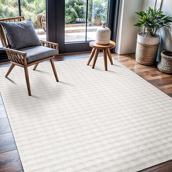 CAMILSON Modern White Non Slip Rug 4x6 Ultra Soft High Pile Area Rugs Non Skid Rubber Backing Durable & Easy to Clean Carpet for Living Room Bedroom Kids Room Indoor Use (4 x 6 White)