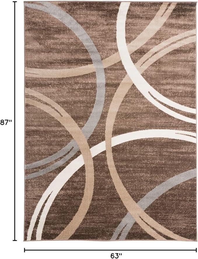 Rugshop Modern Wavy Circles Design Area Rug, Fade-Resistant Carpet for Living Room, Bedroom, or Office, Brown, 5'3" x 7'3"