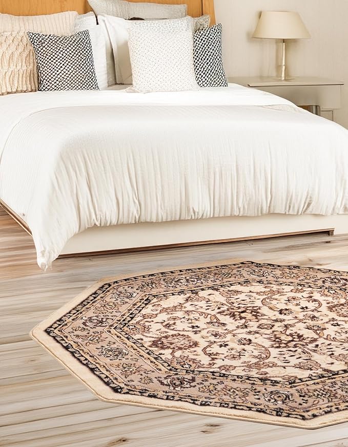 Unique Loom Sialk Hill Collection Area Rug - Washington (7' 10" Octagon Ivory/Black)