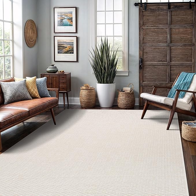 Easy Jute Rugs 4x6 White Color Living Room Indoor Outdoor Area Rug for Farmhouse Patio and Kitchen Rug High Traffic Washable Easy to Clean Solid Boho Woven Design Outside Carpet (4 x 6)
