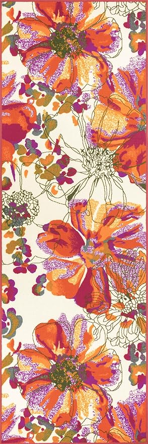 Rugshop Multi Bright Flowers Non Slip Non-Shedding Runner Rug for Hallway, Kitchen and Laundry Room, 2'7" x 8'