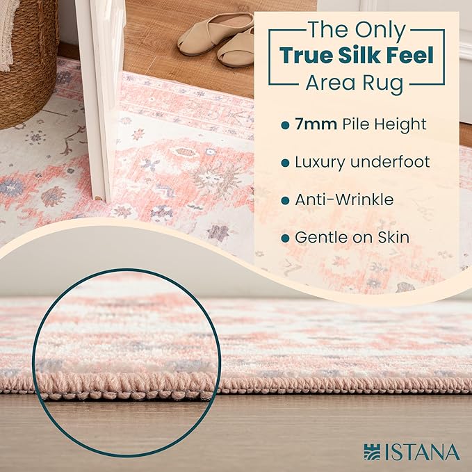 Istana 3x5 Area Rug - Pink Modern Rugs for Living Room 3x5 - Foldable Rugs for Bedroom/Living Room Rug - Stain Resistant Washable Rug - Eco-Friendly Small Area Rugs