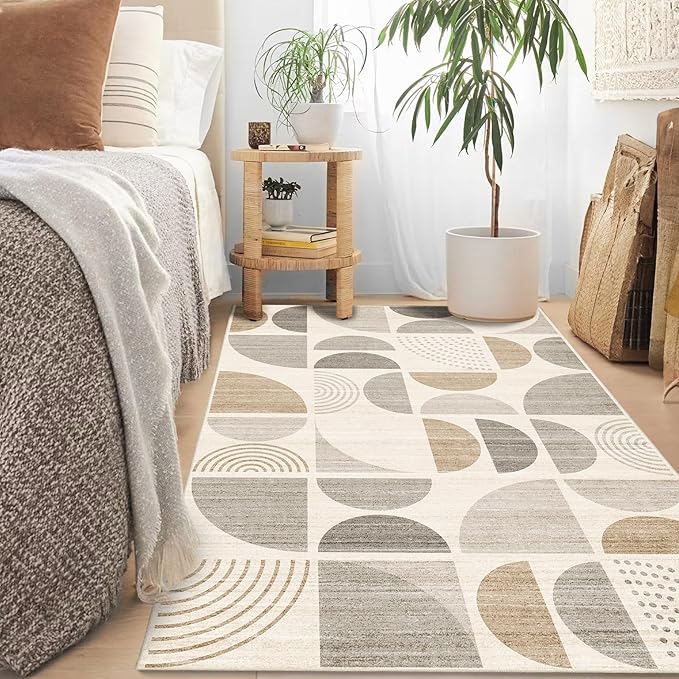 MUJOO Boho Rug Washable,3x5 Area Rugs for Bedroom Entryway Living Room Bedside,Small Throw Floor Carpet Non Slip Soft Indoor Modern Abstract Bohemian Neutral Beige