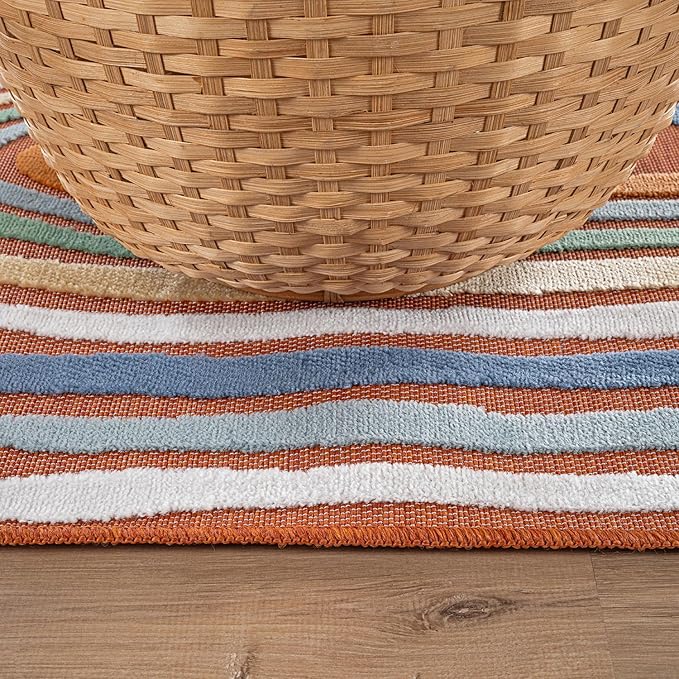 CAMILSON Indoor Outdoor Rug, Orange 9x12 Geometric Arch Striped Large Area Rugs for Patio and Home Areas, Easy-Cleaning Non-Shedding Living Room, Garden and Deck Washable Outside Carpet (9 x 12)