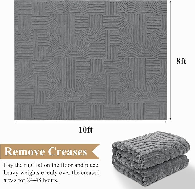 Pauwer 8x10 Washable Area Rugs for Living Room Modern Grey Solid Color Soft Fluffy Rugs for Bedroom Non Slip Boho Accent Indoor Mat Floor Carpet Cover for Kids Room Dining Room Kitchen Office