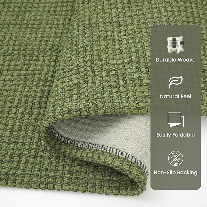 Braided Runner Rug 2x6 Ft Washable Runners for Hallways Non Slip Rubber Backed Kitchen Runners Cotton Entryway Runner Indoor, Woven Floor Carpet for Hall Kitchen Bedroom, Green