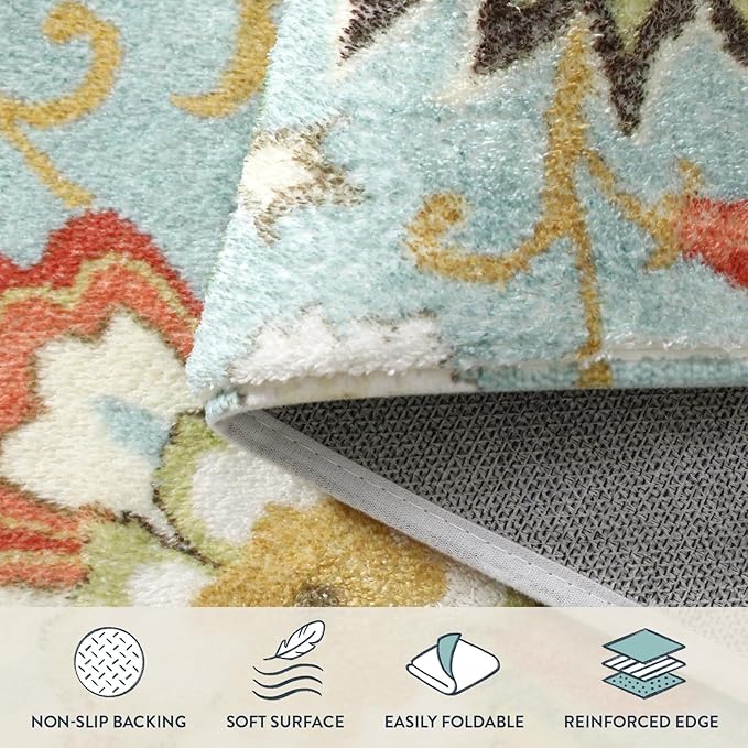 Lahome Floral Extra Long Runner Rugs for Hallways - Runner Rug 2x10 Non-Slip Washable Kitchen Floor Runner Throw Lightweight Indoor Rug, Paisley Print Carpet Runner for Bedroom Foyer Entryway Bathroom