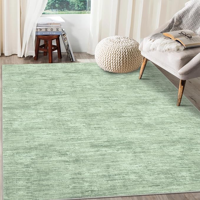 RUGSREAL Living Room Area Rug 9x12 Machine Washable Rug Non-Slip Stain Resistant Modern Abstract Carpet Contemporary Accent Throw Floor Carpet for Dining Room Solid Area Rug for Home Office, Green