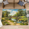 Forest Rugs for Bedroom - 6x8 Area Rug - Stone Bridge Stream Rugs for Living Room, Retro Country Style Rug, Non-Slip Washable Home Decor Carpet