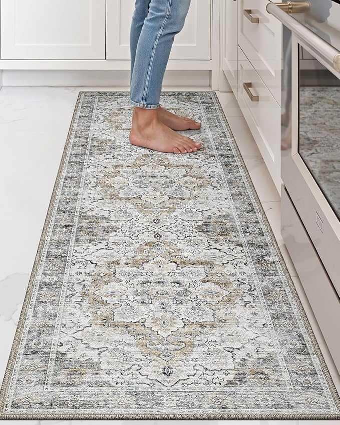 LUMI Washable Kitchen Rug 2x6 for Floor, Non Slip Runner Rugs with Rubber Backing, Low Pile Comfort Area Carpet for Standing, Living Room, Entryway, Laundry, Hallways