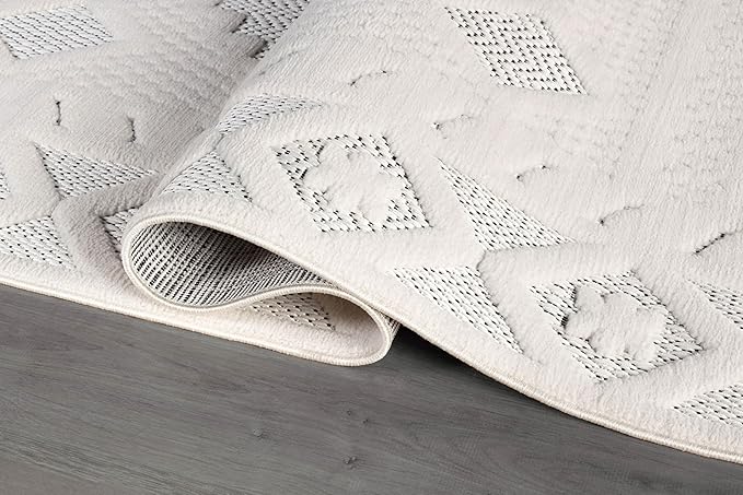 Modern Micro Loop Indoor Area Rugs for Living Room Bedroom Kitchen Geometric Trellis White 6x9 Luxury Durable Low and High Pile Non-Shedding Stain Resistant Soft Area Carpet 6 x 9