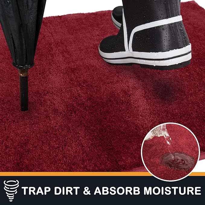 PURRUGS Dirt Trapping Door Mat 24" x 59", Non-Slip Machine Washable Entry Rug, Shoe Scraper, Dog Doormat, Super Absorbent Welcome Mat for Front & Back Door, Muddy Shoes & Paws, Burgundy Red
