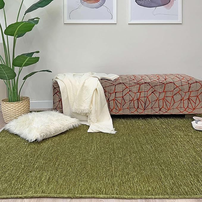 Alfa Rich 4x6 Green Washable Area Rugs for Living Room Bedroom Kitchen Cotton Decor Solid Rug