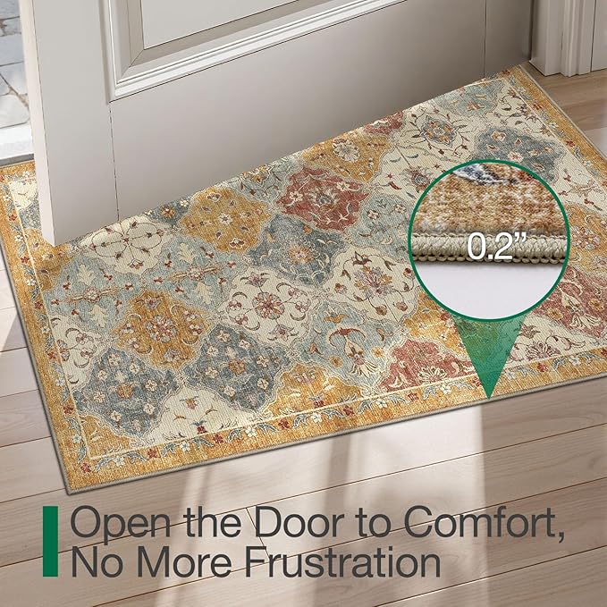 LUMI Indoor Door Mat 17x30, Washable Low Pile Entry Rug with Non-Slip Rubber Backing, Durable Welcome Mat for Entryway, Hallway, Patio, or Porch
