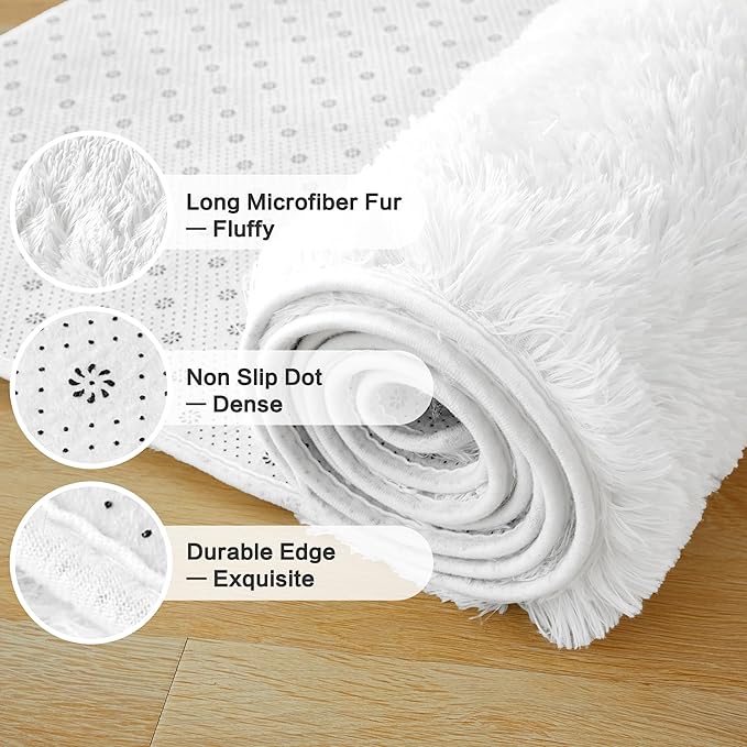 Andency White Soft Area Rugs for Living Room Bedroom, 3x5 Non-Slip Fluffy Shag Carpet, Indoor Floor Fuzzy Shaggy Living Room Plush Rug for Kids Dorm Nursery Home Decor Aesthetic